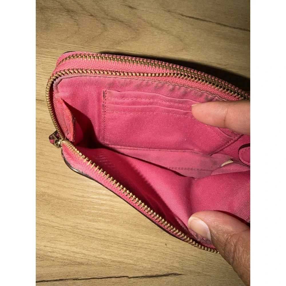 Coach Double‎ Corner Zip Pebble Leather Wristlet Dahlia - F64130 READ F